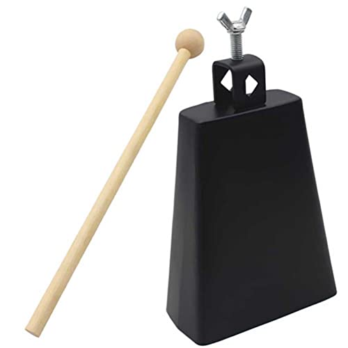 6 Inch Black Metal Cowbell with Stick | Percussion Instrument for Latin Music/Rock Bands/Practice | Sturdy Cow Bell Drum Accessory von YONGZURA
