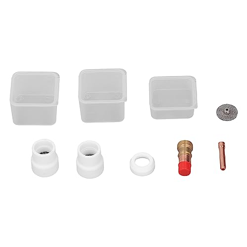 6-teiliges Tig-Schweißbrenner-Zubehör-Set, Gaslinse, Spannzange, Isolator, Keramikbecher für WP17, WP18, WP26, rotes Kupfer und PTFE-Konstruktion, 3 Aufbewahrungsboxen im Lieferumfang enthalten von YONGZURA