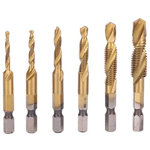 6pcs Schraube Tap Bohrer Bits Kit M3 M4 M5 M6 M8 M10 | 6542 Hochgeschwindigkeitsstahl mit Spezialbeschichtung | Widersteht Oxidationskippwerkzeuge für Kohlenstoffstahl/Aluminium (Long) von YONGZURA