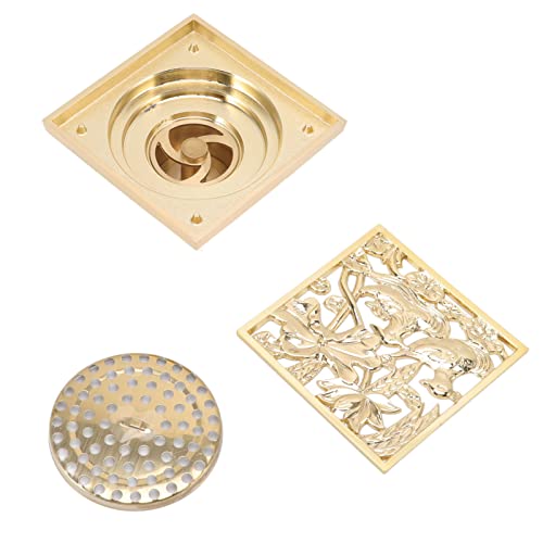 Bodenabfluss Flacher Wasser Geruchskontrolle | 304 Edelstahl & Kupfer Quadrate Abfluss für Badezimmer/Küche/Garage | Unerwünschte Critter -Barriere mit goldenem antiken Design Bodenabfluss Flacher Wasser Geruchskontrolle | 304 Edelstahl & Kupfer Quadrate Abfluss für Badezimmer/Küche/Garage | Unerwünschte Critter -Barriere mit goldenem antiken Design von YONGZURA