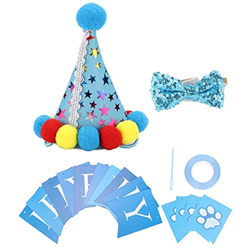 Dog Birthday Hat & Bow Tie Set | Adjustable Soft Party Accessories for Small/Medium Dogs | Photo Shoot Decorations with Banner | Washable Polyester Cotton Fabric (Blue) von YONGZURA