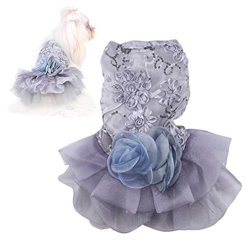 Dog Wedding Dress | Sequined Princess Bubble Skirt with Gauze Hemline | Small Pet Clothes for Parties/Photos/Gatherings | Gold & Grey, XS to XL (XS) von YONGZURA