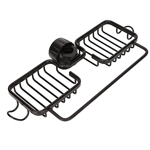 Faucet Storage Shelf | 2 Tier Organizer for Sponge/Soap/Cloth | Aluminum & Plastic with Towel Rod, Fits 0.59-1.1in Faucets (Black) von YONGZURA