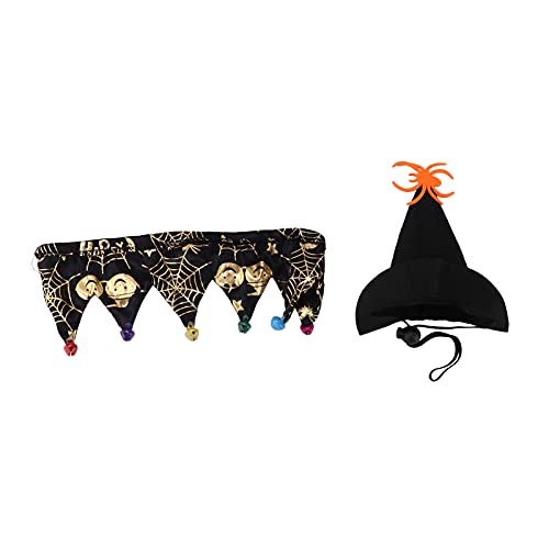 Pet Holiday Pumpkin Hat & Collar Set | Adjustable Costume for Dogs/Cats/Rabbits | Cute Holiday & Christmas Party Outfit | Felt Cloth, 20-40cm Size (Spider Web Pattern) von YONGZURA