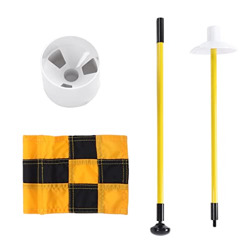 Tragbarer Sportflaggpol Set | 3ft 2 - Abschnitt Glasfaser -Fahnenmast mit Nylonflagge und Drainage Hole Cup | Für Innen- / Outdoor -Übungs- und Sportzeichen (Yellow black grid) von YONGZURA