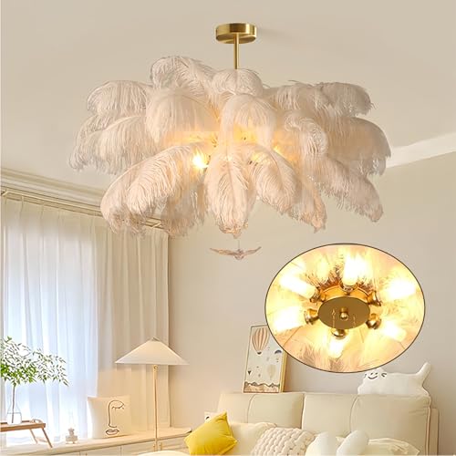 Feder Hängelampe - Moderne Federlampe mit LED |Elegante Hängeleuchte im Nordischen Design für Schlafzimmer, Kinderzimmer & Wohnzimmer | Decken Pendelleuchte als Deko-Leuchte,6 lichtquellen,55cm von YONIISEA