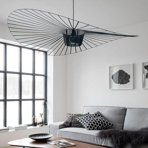 YONIISEA Vertigo Lampe 80cm Schwarz, Modern Vertigo Pendelleuchte E27 Kronleuchter Retro Wohnzimmer, Glasfiberstahl + Polyurethan Vintage Hut Hängeleuchte, Max 40W von YONIISEA