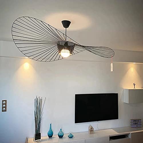 YONIISEA Vertigo Pendelleuchte 140cm E27, Modern Kronleuchter Wohnzimmer Retro Vertigo Lampe, Glasfiberstahl + Polyurethan Vintage Hut Hängeleuchte, Max 40W,Schwarz von YONIISEA