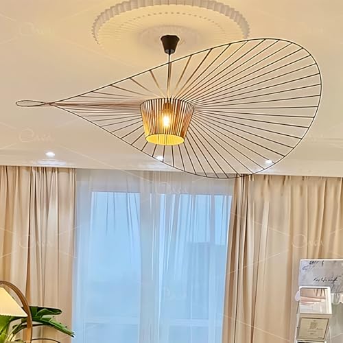 YONIISEA Moderne Kronleuchter Wohnzimmer Vertigo Pendelleuchte, E27 Retro Hängeleuchte, Nostalgische Kronleuchter Fiberglas + Polyurethan Hut Stoff, Kreative LED Lampe Max 40w (100cm, Brown Braun) von YONIISEA