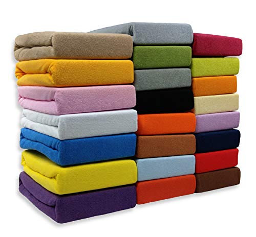 2er-Set SPANNBETTLAKEN Frottee Bettlaken Baumwolle Spannbetttuch Betttuch Doppelpack (Rot, 200 x 220 cm) von YONNKITEXX HOME