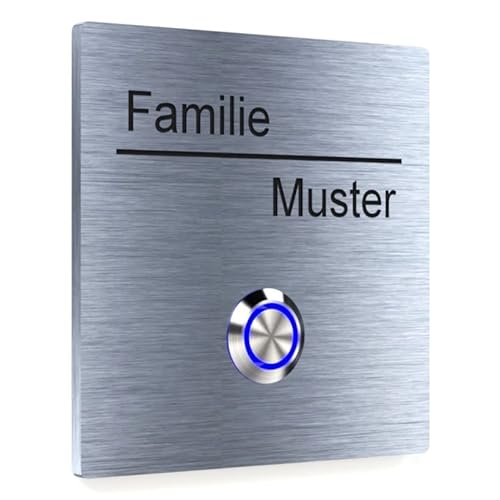 YONOX Premium Edelstahl Klingelschild mit LED-Taster - Stilvolles Design für Ihre Eingangstür - personalisierbar - präzise Gravur - 100 X 100mm - LED Beleuchtung - MADE in GERMANY von YONOX