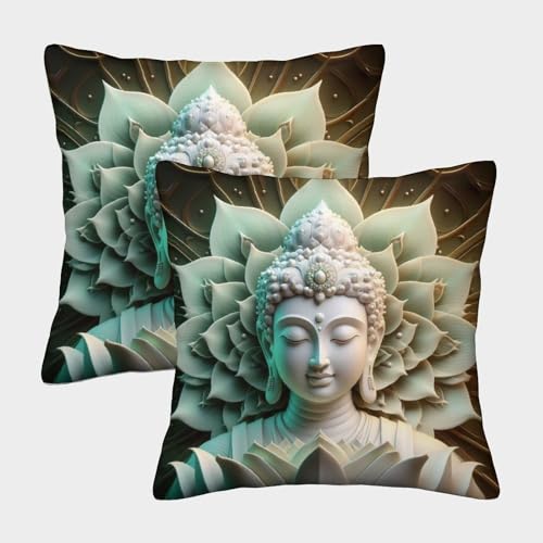 YONQIWU Buddha Kissenbezug 50x50cm 2er Set Kissenbezüge Dekokissen Modern Zen-Muster Sofakissen Kissenhülle Deko Kissen Aesthetic Couchkissen Für Sofa Zierkissen von YONQIWU