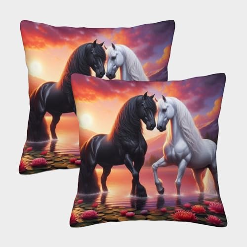 YONQIWU Pferd Sofakissen Kissebezüge 50x50cm Kissenbezug Mikrofaser Outdoor Kissen Für Wohnzimmer Schlafzimmer Garten Sofa Couch Kissen Deko 2er Set von YONQIWU