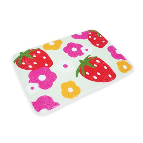 YOOCHUENG Badematte Erdbeere Rechteckig Fußmatte Flauschig Teppich für Schlafzimmer Badteppich rutschfest Waschbar Duschvorleger für Bath 40x60cm,Badematte Grün von YOOCHUENG