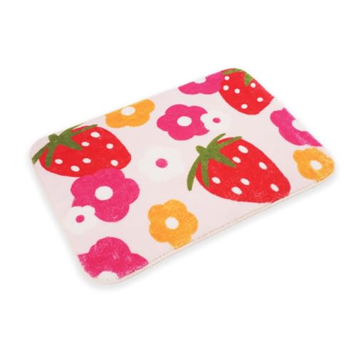 YOOCHUENG Badematte Erdbeere Rechteckig Fußmatte Flauschig Teppich für Schlafzimmer Badteppich rutschfest Waschbar Duschvorleger für Bath 40x60cm,Badematte Rosa von YOOCHUENG
