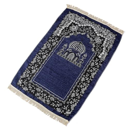 YOOCHUENG Gebetsteppich Muslim,Chenille Islamischer Gebetsmatte, Islamische Sajadah,Ramadan Geschenk Türkischer Teppich,Gebetsteppich mit Quasten,Blaues von YOOCHUENG