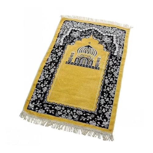 YOOCHUENG Gebetsteppich Muslim,Chenille Islamischer Gebetsmatte, Islamische Sajadah,Ramadan Geschenk Türkischer Teppich,Gebetsteppich mit Quasten,Gelber von YOOCHUENG