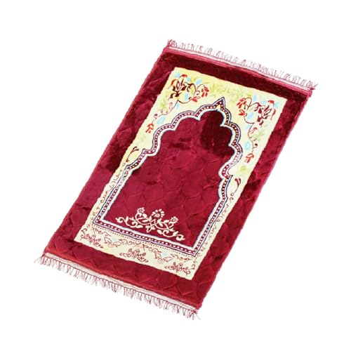 YOOCHUENG Gebetsteppiche Muslim,Weiche Flanell Gebetsmatte,Islamischer Dicker Sajadah,Türkischer Teppich Anti-Rutsch,Ramadan Geschenk Gepolsterte Gebetsteppiche für Männer Frauen(Rot) von YOOCHUENG