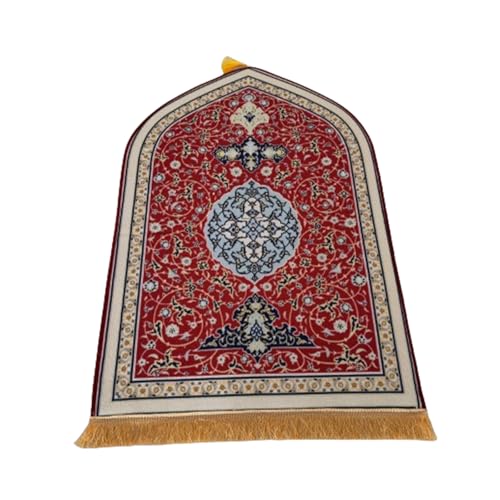 YOOCHUENG Gebetsteppiche Muslim,Flanell Islamische Gebetsmatte,Weicher Personalisierter Sajadah,Türkischer Teppich Anti-Rutsch,Ramadan Geschenk Gepolsterte Gebetsteppiche (Rot) von YOOCHUENG