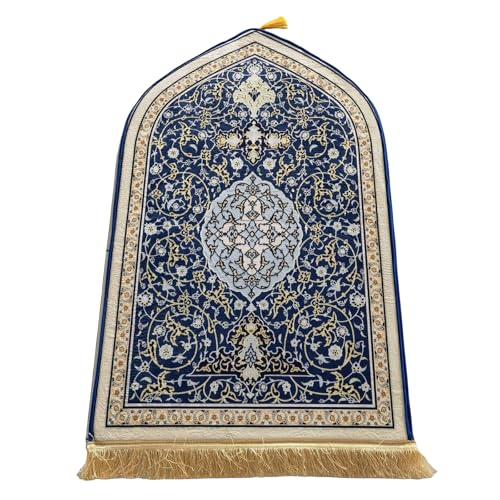 YOOCHUENG Gebetsteppiche Muslim,Flanell Islamische Gebetsmatte,Weicher Personalisierter Sajadah,Türkischer Teppich Anti-Rutsch,Ramadan Geschenk Gepolsterte Gebetsteppiche (Blaues) von YOOCHUENG