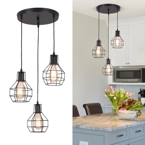 YOOCHUENG Hängelampe Schwarz Metall,Pendelleuchte 3-Flammig,Esszimmer Lampe Hängend,Küchenlampe Hängend,Hängelampe Wohnzimmer,Pendelleuchte E27,Deckenleuchte Industrial von YOOCHUENG