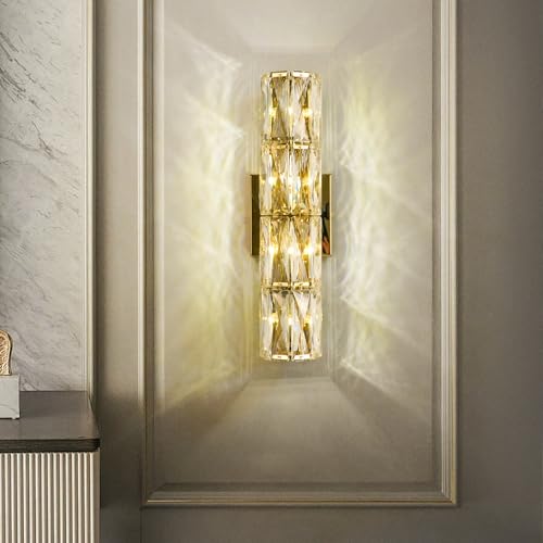 YOOCHUENG Kristall Led Wandleuchte Innen,Gold Wandlampe G4 Wandleuchte Wohnzimmer,Warm/Weiß/Neutral Tricolor Wandlampe für Schlafzimmer,Flur,Bad(Gold) von YOOCHUENG