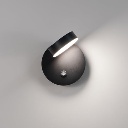 YOOCHUENG Wandleuchte Innen LED,Wandlampe mit Schalter,Leselicht 360°Drehbar Schwarz Nachttischlampe 3 Farben Wandbeleuchtung für Schlafzimmer,Flur Gang,Waschtisch von YOOCHUENG