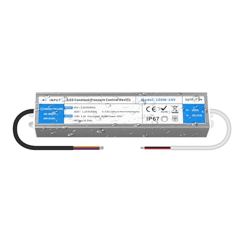 YOODI 24V Netzteil 100W 4,2A LED Driver IP67 Wasserdicht Transformator AC 230V auf DC 24V Aussenbereich Konstantspannung LED Trafo Treiber für LED Streifen Lampen Strahlern Schrankleuchten YOODI 24V Netzteil 100W 4,2A LED Driver IP67 Wasserdicht Transformator AC 230V auf DC 24V Aussenbereich Konstantspannung LED Trafo Treiber für LED Streifen Lampen Strahlern Schrankleuchten von YOODI