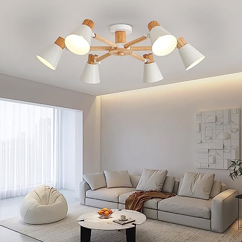YOODI Deckenleuchte, 6-Flammige Deckenlampe aus Metall/Holz, Wohnzimmerlampe Modern Einfach Stil, Kronleuchter mit verstellbaren Leuchtenarmen Lampe für Schlafzimmer Wohnzimmer E27 (ohne Leuchtmittel) YOODI Deckenleuchte, 6-Flammige Deckenlampe aus Metall/Holz, Wohnzimmerlampe Modern Einfach Stil, Kronleuchter mit verstellbaren Leuchtenarmen Lampe für Schlafzimmer Wohnzimmer E27 (ohne Leuchtmittel) von YOODI
