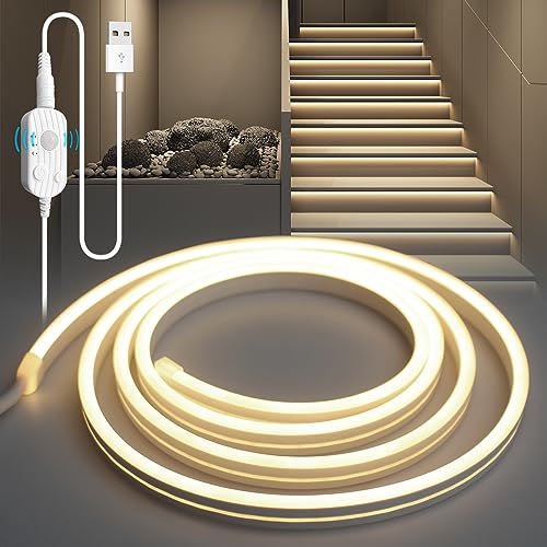 YOODI LED Band mit Bewegungsmelder, 2M Neutrales Licht PVC Schneidbare Flexible LED Streifen, Treppenstufenbeleuchtung mit 3 Modi, Sensor Streifen mit Timing-Funktion für Küche Schlafzimmer Schrank von YOODI