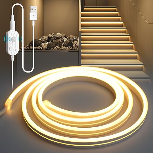 YOODI LED Band mit Bewegungsmelder, 2M Warmes Licht LED Strip Flexible PVC Schneidbare, Treppenstufenbeleuchtung mit 3 Modi, Sensor Streifen mit Timing-Funktion für Küche Schlafzimmer Schrank von YOODI