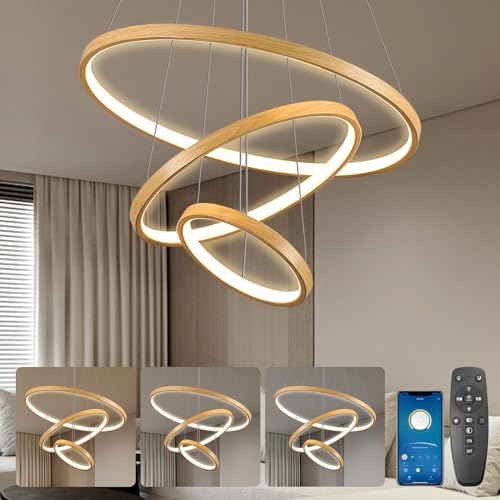 YOODI LED Hängeleuchten Esstisch Dimmbar mit Fernbedienung & APP 50+35+20cm 3 Ringen 45W 3000K-6000K Moderne LED Pendelleuchte Hängelampe Maximale Höhe 150cm für Schlafzimmer,Wohnzimmer von YOODI
