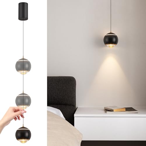 YOODI LED Pendelleuchte Schwarz 12W, Moderne Hängeleuchte mit Freier Hebefunktion, Hängelampe aus Aluminium mit Dreifarbiger Lichtquelle 3000K/4000K/6000K, Hängelampe für Wohnzimmer Schlafzimmer, 10cm von YOODI