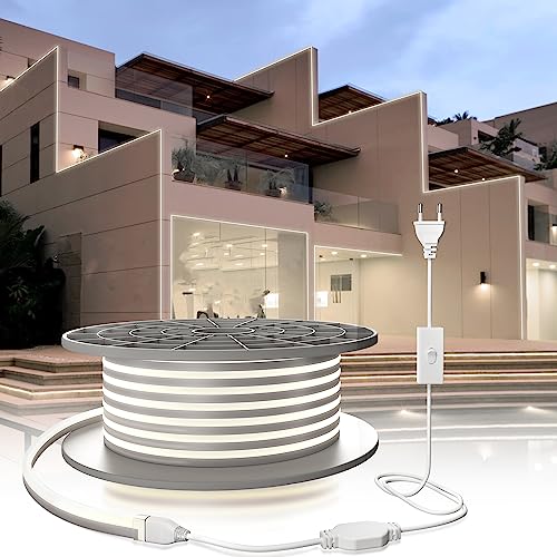 YOODI LED Strip Outdoor 30M, 230V Neon LED Strip Kaltweißes Licht LED Flexible Lichtleisten 120LED/M, PVC Schneidbare Wasserdichte IP65 Neonlichter für Indoor Outdoor, Inklusive Netzteil von YOODI