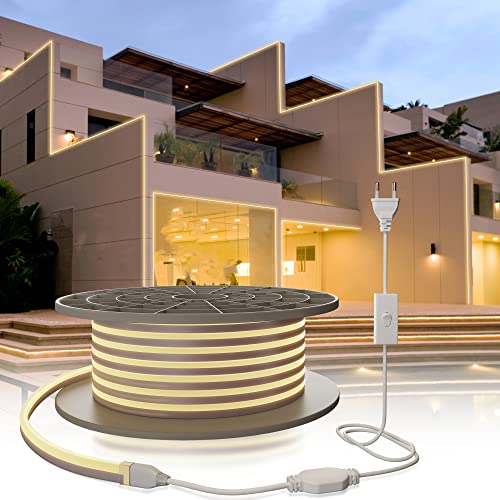 YOODI LED Strip Outdoor 30M, 230V Neon LED Strip Neutrales Licht LED Flexible Lichtleisten 120LED/M, PVC Schneidbare Wasserdichte IP65 Neonlichter für Indoor Outdoor, Inklusive Netzteil von YOODI