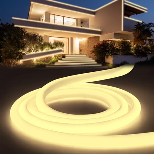 YOODI Neon LED Strip Neutralweiß 2m, Led Lichtband für Außenbereich IP65 Wasserdicht, Schneidbare Rundes Rohr Flexibel Outdoor LED Streifen 230V für Haus, Zimmer, Garten, Party, Inklusive Netzteil von YOODI