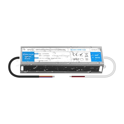 YOODI Netzteil 12V 60W 5A Trafo IP67 Wasserdicht Transformator AC 230V auf DC 12V Ultra Dünn Außen LED Driver Treiber für LED Streifen Lampen Strahler Lichterketten Gartenleuchten von YOODI