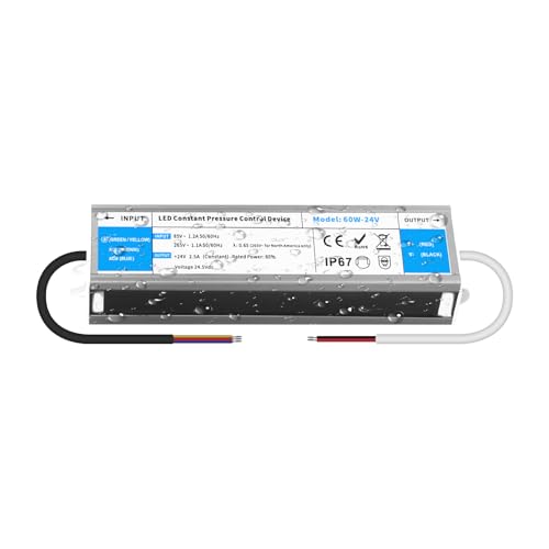 YOODI Netzteil 24V 60W 2,5A Trafo IP67 Wasserdicht Transformator AC 230V auf DC 24V Aussenbereich Ultra Dünn LED Driver Treiber für LED Streifen Lampen Strahler Lichterketten Gartenleuchten von YOODI