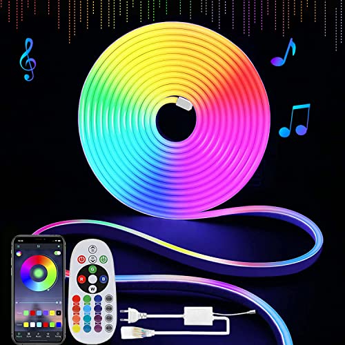 YOODI RGB Neon LED Strip 15M, 230V LED Flexible Lichtleisten mit Fernbedienung,Bluetooth App-Steuerung DIY Lichtband Wasserdichte IP65 Neonlichter für Indoor Outdoor, Inklusive Netzteil von YOODI