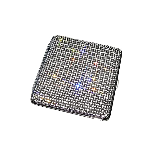 Herbests Damen Glitzer Zigarettenetui,Auto Zigarettenetui Klein Metall Strass Zigarettenbox für 20 Zigaretten Tragbar Edelstahl Zigarettenbox Zigarettenhülle Zigarettenkasten Zigarettencase,Silber von YOODITA