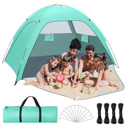 YOOHBERRYS Strandmuschel für 3-4 Personen, Doppeltür Strandzelt Sonnenschutz, Beach Tent mit 12 Winddichten Heringen UPF 50+, Kleines Packmaß Leicht Aufzubauendes Outdoor Sonnenzelt (220*145*125cm) von YOOHBERRYS