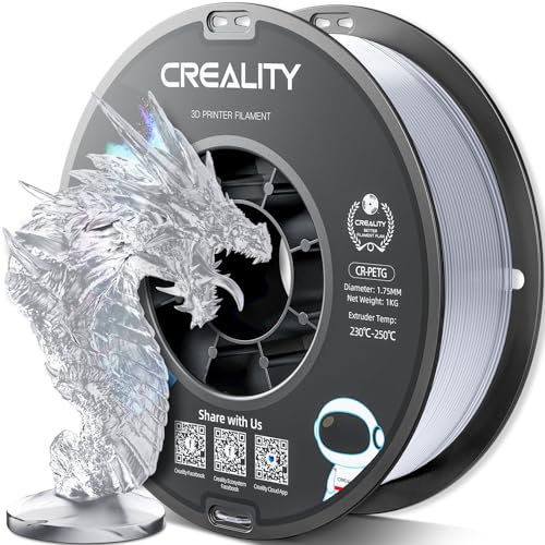 Creality PETG Filament 1.75mm, Hohe Präzision, Starke Zähigkeit, Geruchlos, Besserer Fluss, 1kg 3D Drucker Filament, 1.75mm Maßgenauigkeit +/- 0.03mm, PETG Transparent von YOOPAI