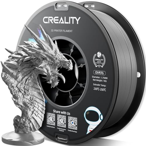 Creality PETG Filament 1.75mm, Hohe Präzision, Starke Zähigkeit, Geruchlos, Besserer Fluss, 1kg 3D Drucker Filament, 1.75mm Maßgenauigkeit +/- 0.03mm, PETG Grau von YOOPAI
