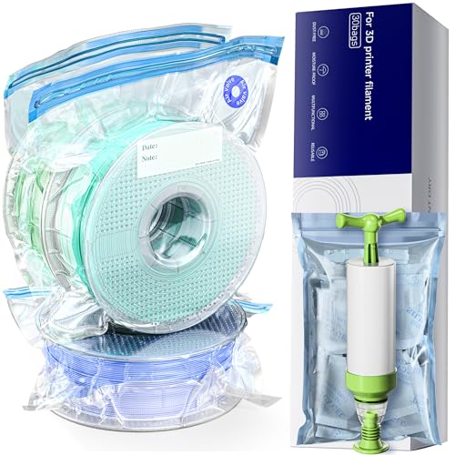 YOOPAI Filament Vakuumbeutel Kit, 20 Stück Filament AufbewahrungTransparente Vakuum Taschen 34 * 30cm, 20 Trockenmitteln, 5 Dichtungsclips und 1 Handpumpe von YOOPAI