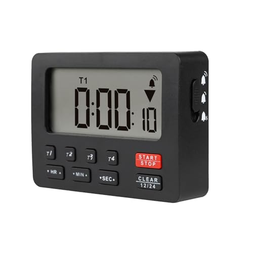YOOREAL Digitaler Küchentimer, mit 4 Sets Countdown-Stopp-Uhren Timer/Magnetische Zeitschaltuhr mit einstellbarem Lauten Alarm Klassenzimmer Kochen Fitness Backen Studieren Lehren (Schwarz) von YOOREAL