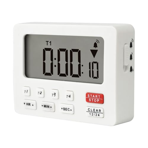 YOOREAL Digitaler Küchentimer, mit 4 Sets Countdown-Stopp-Uhren Timer/Magnetische Zeitschaltuhr mit einstellbarem Lauten Alarm Klassenzimmer Kochen Fitness Backen Studieren Lehren (Weiß) von YOOREAL