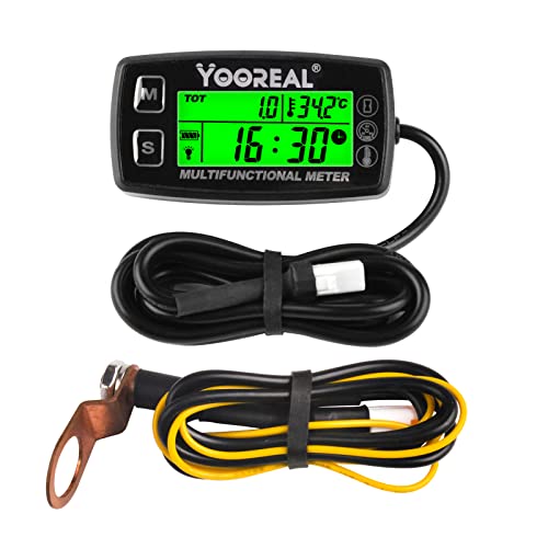 Yooreal Digital Motor Temperaturmesser, Tachometer und Stundenzähler, abnehmbare Temperatursonde, wasserdicht für Roller Schneefräse Motorrad Rasen Traktor Generator von YOOREAL
