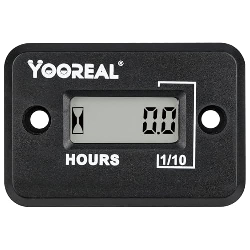 Yooreal digitaler induktiver Betriebsstundenzähler wasserdicht IP68, funktioniert auf verschiedenen ZTR/Reitrasenmäher, Landtrimmer, UTV-Freischneider, Traktor, ATV-Boot (HM006B Black) von YOOREAL