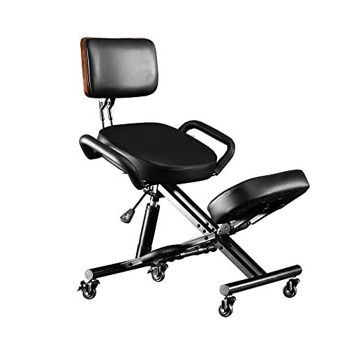 Ergonomischer Kniestuhl mit Rückenstütze, verstellbarer Schreibtischstuhl für Zuhause und Büro, reduziert den Druck auf Ihre Schienbeine mit verstellbarer Fußstütze, Bremsrollen, schwarz von YOOTMEEN