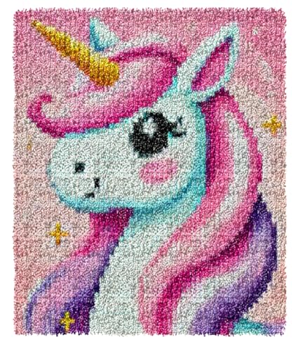 YOOTOM Einhorn Knüpfteppich zum Selber Knüpfen, DIY Weihnachten Knüpfsets Kreuzstich Teppich Latch Hook Rug Kits 52x38cm von YOOTOM
